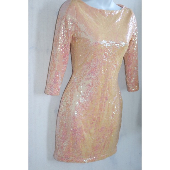 Nasty Gal Glamorous Peach Metallic Iridescent Sequin Dress - Picture 3 of 14
